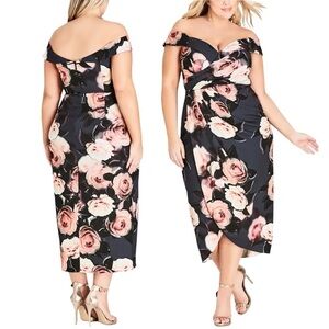 CITY CHIC Trendy Plus Size Off The Shoulder Floral Print Dress
